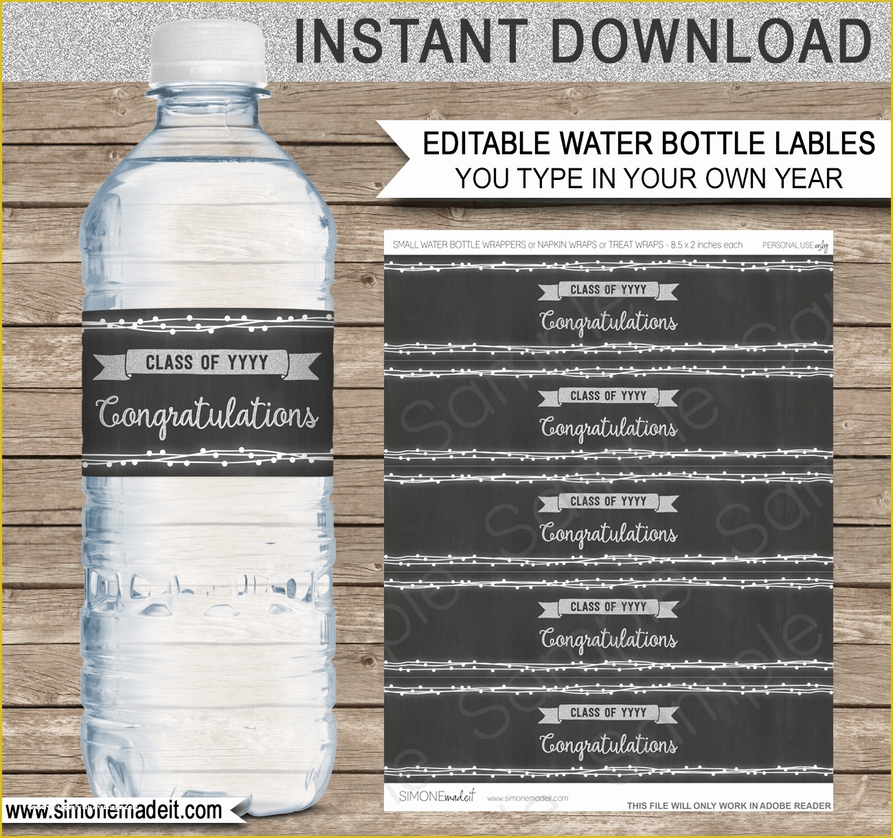 8 Oz Water Bottle Label Template Free Of Editable Graduation Party Water Bottle Labels