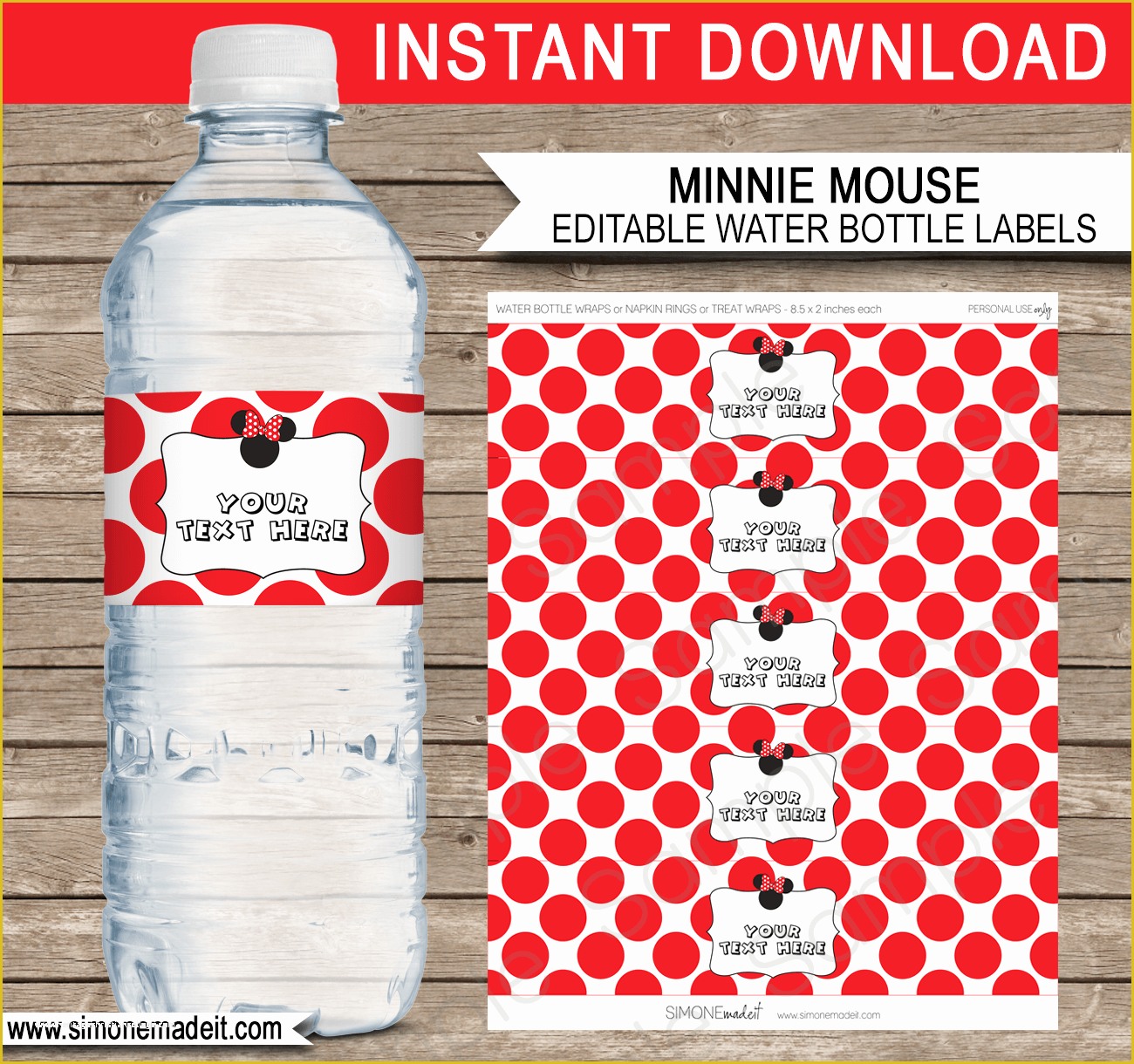 8 Oz Water Bottle Label Template Free Of Minnie Mouse theme Water Bottle Labels