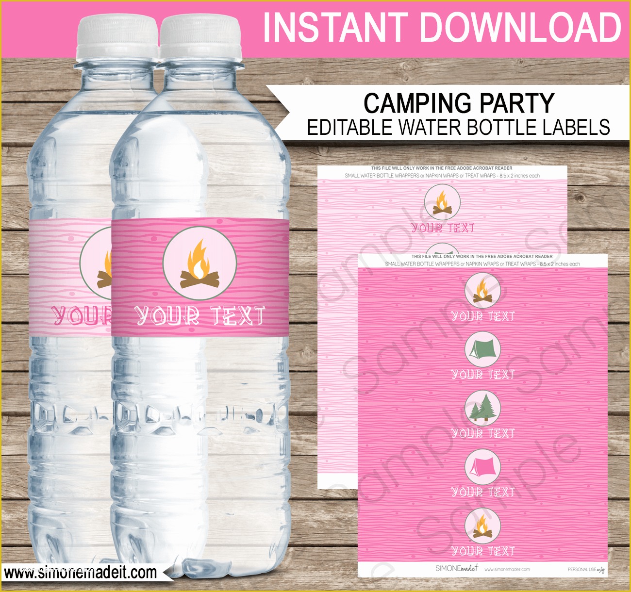 8 Oz Water Bottle Label Template Free Of Pink Girl Camping Party Water Bottle Labels
