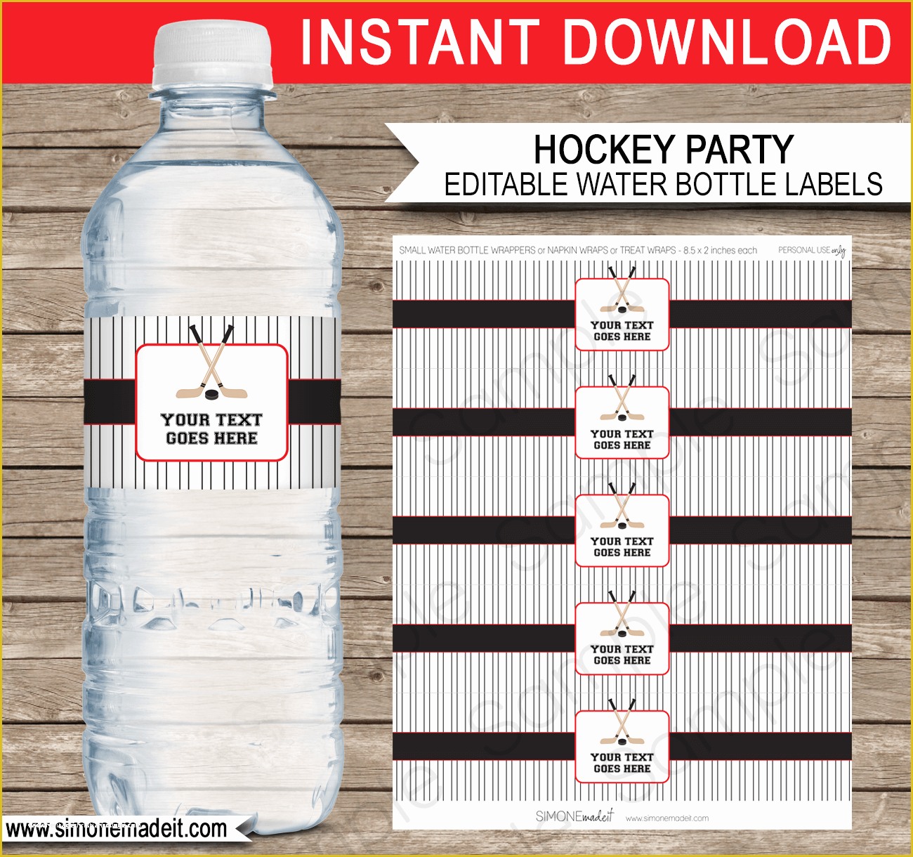 8 Oz Water Bottle Label Template Free Of Red and Black Hockey Party Water Bottle Labels Template