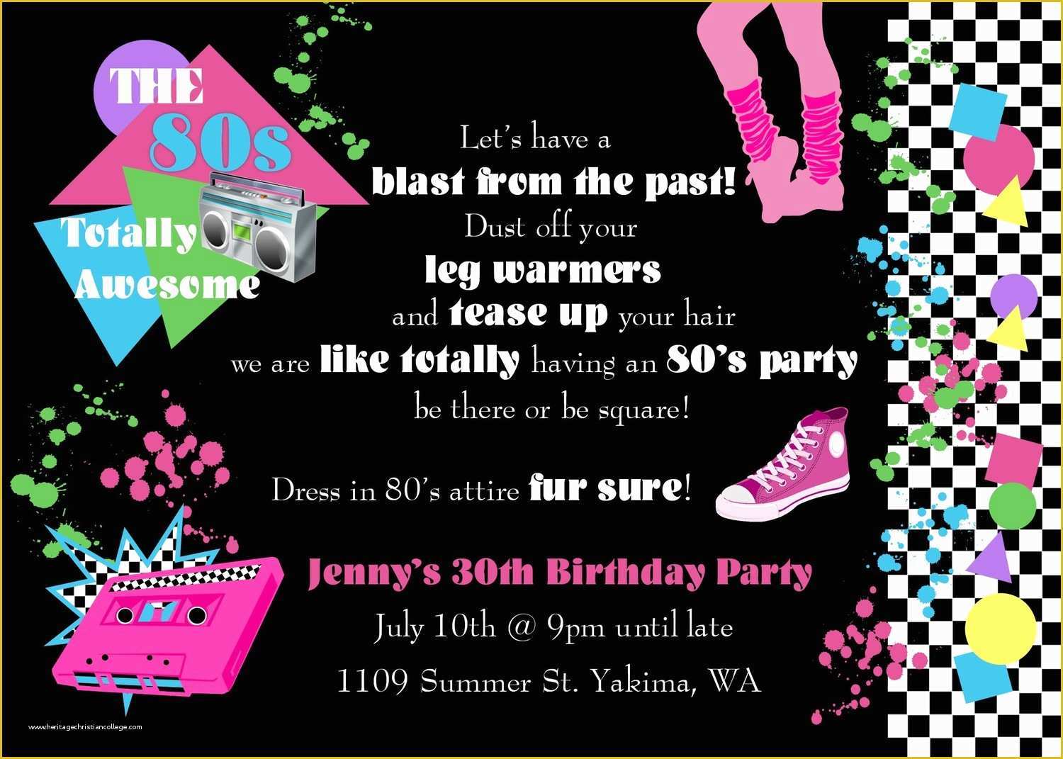 80&amp;#039;s theme Party Invitation Templates Free Of 80s Party Invitations Template Free