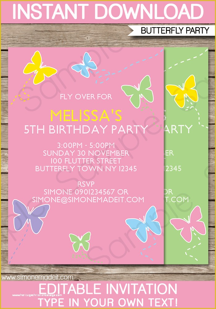 80's theme Party Invitation Templates Free Of butterfly Party Invitations Template