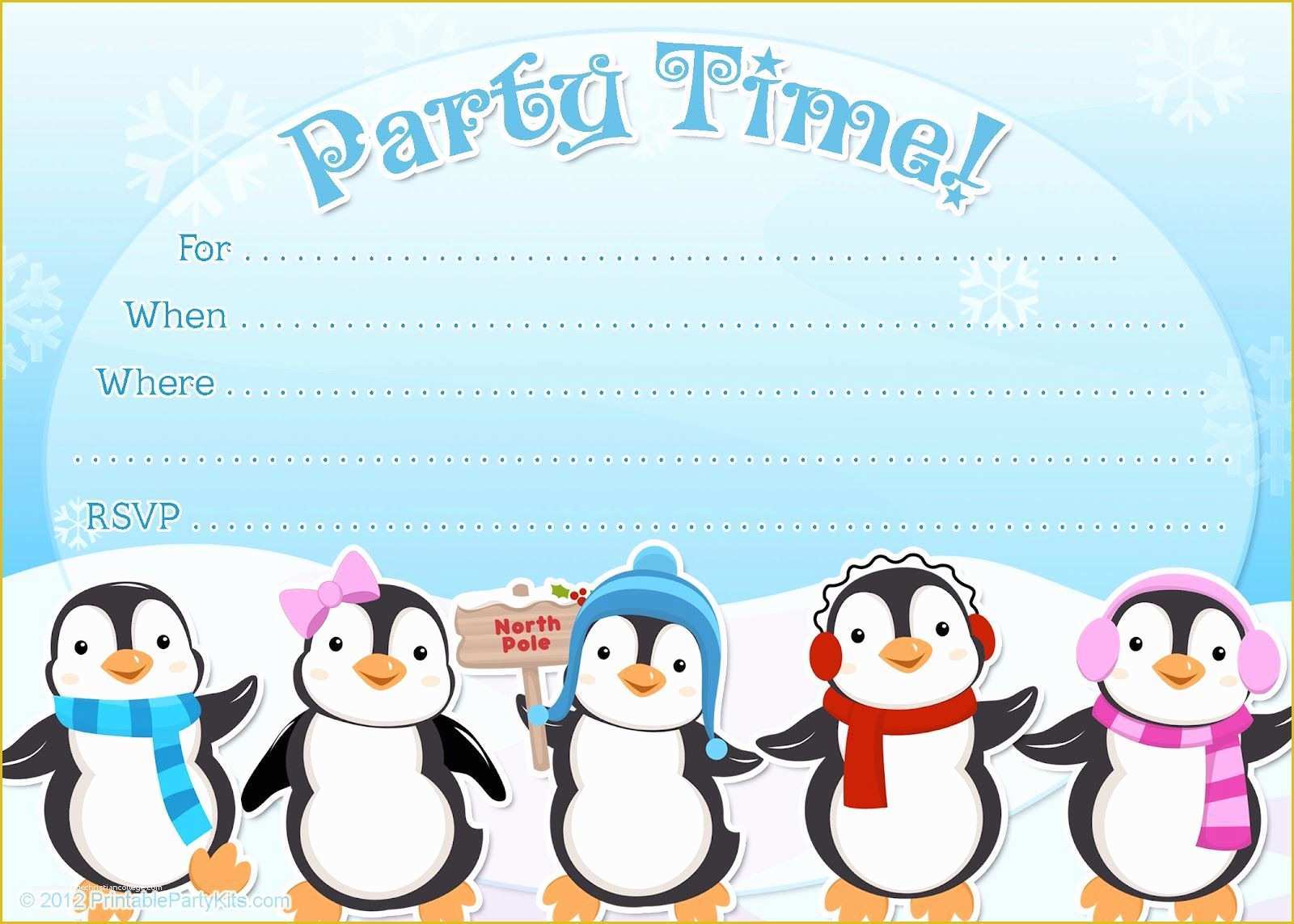 80&amp;#039;s theme Party Invitation Templates Free Of Free Printable Penguin Winter or Holiday Invitation