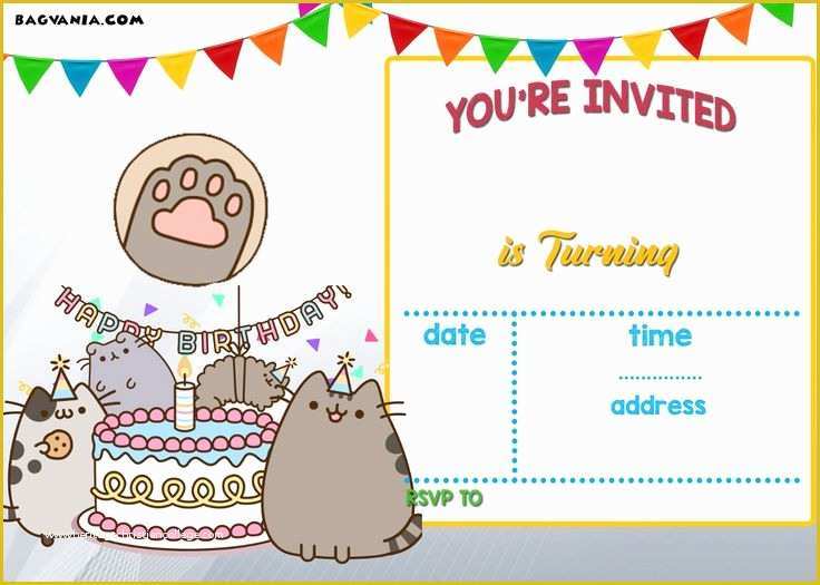 80's theme Party Invitation Templates Free Of Free Printable Pusheen Birthday Invitation Template