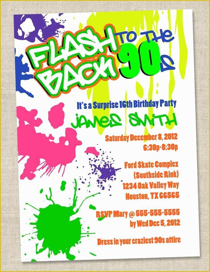 80's theme Party Invitation Templates Free Of Graffiti Birthday Invitations Neon Party Invitation
