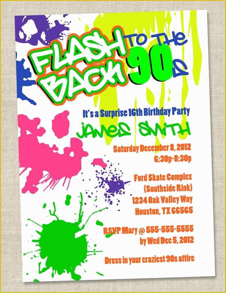 80&amp;#039;s theme Party Invitation Templates Free Of Graffiti Birthday Invitations Neon Party Invitation