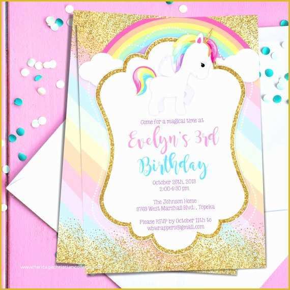 80&amp;#039;s theme Party Invitation Templates Free Of Unicorn Birthday Party Invitation Template Pastel Rainbow