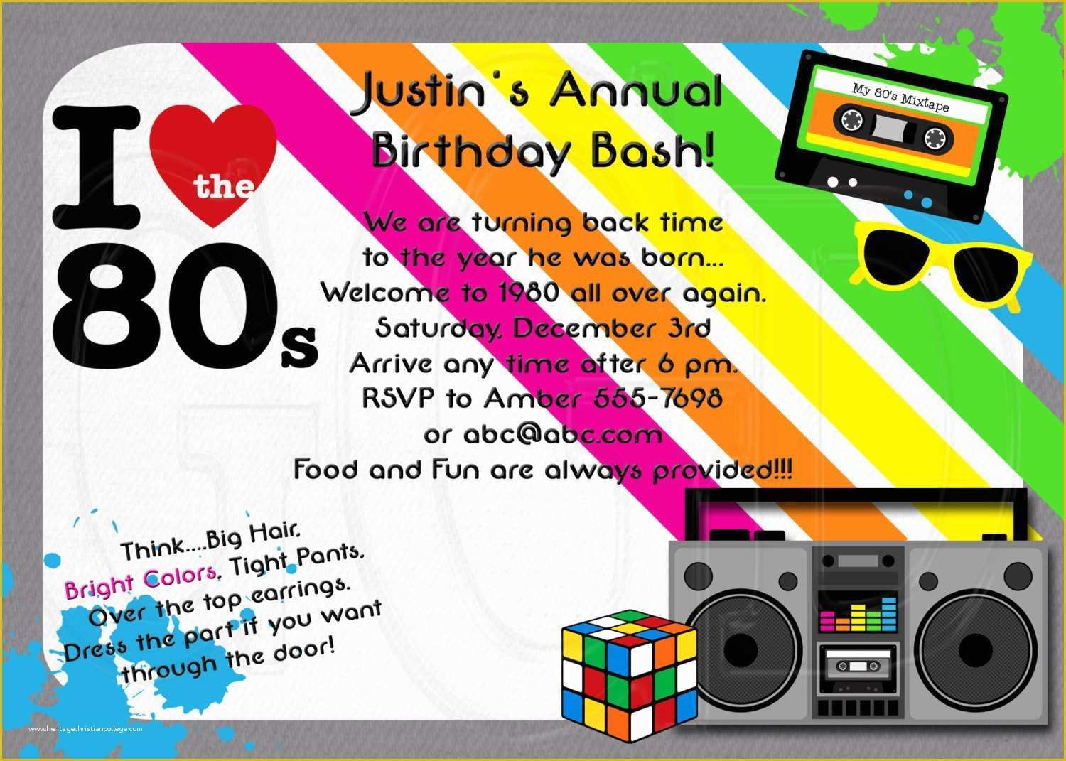 80s Party Invitations Template Free Of 1980 S Invitation 80 S theme Party Digital File