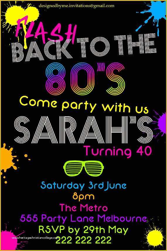 80s Party Invitations Template Free Of 80 S Neon Birthday Party Invitation Diy Printing