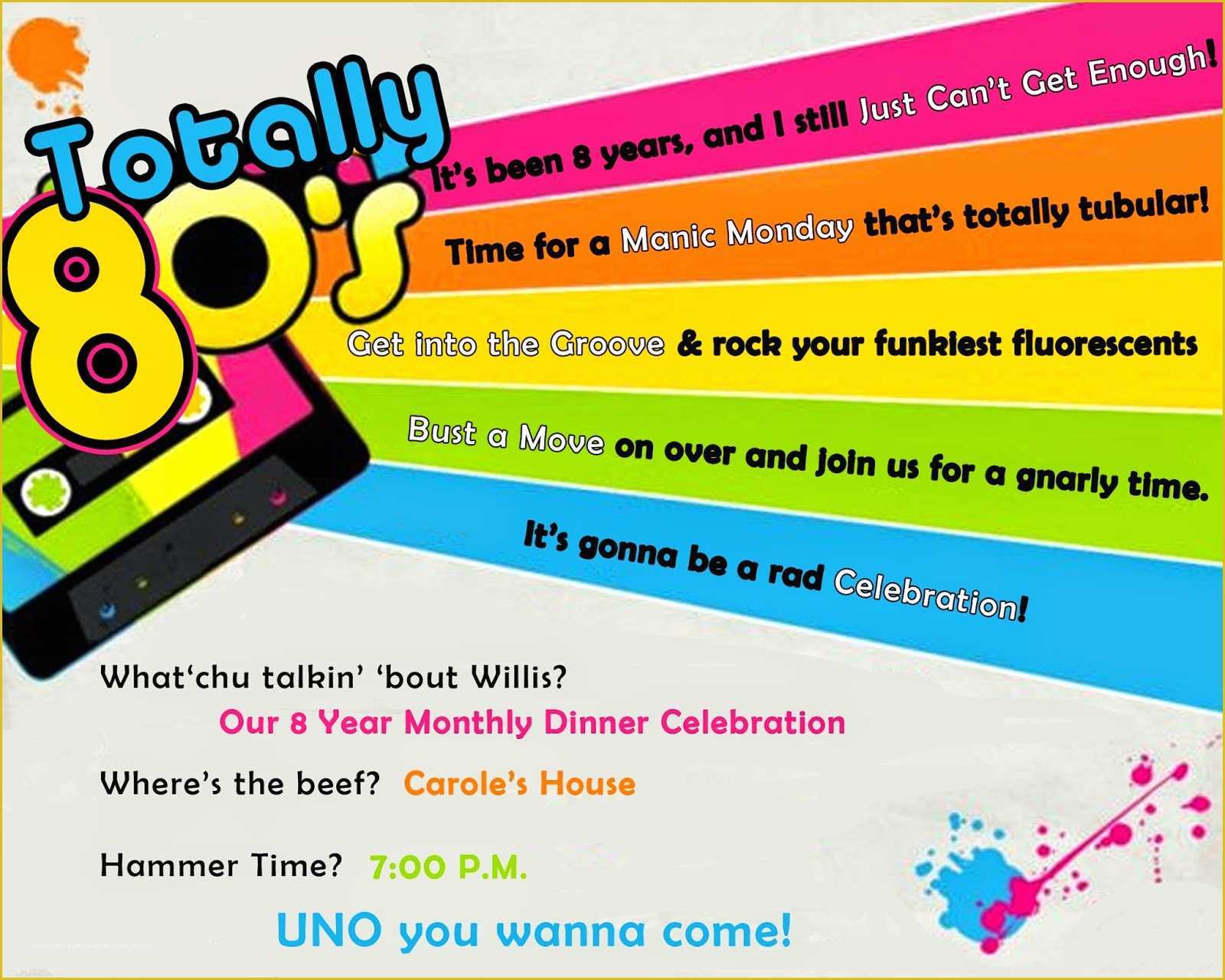 80s Party Invitations Template Free Of Invite and Delight totally 80 S Party