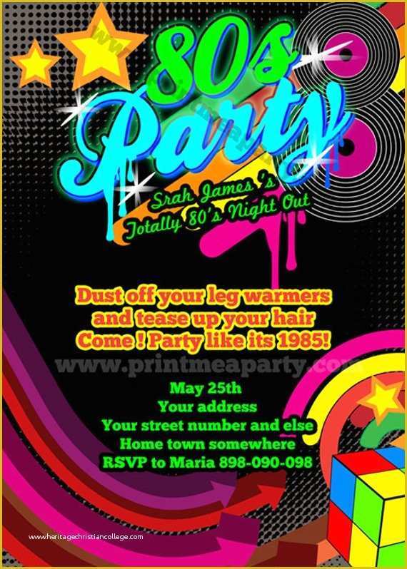 80s Party Invitations Template Free Of totally 80 S Bling and Neon Birthday Party by Printmeaparty