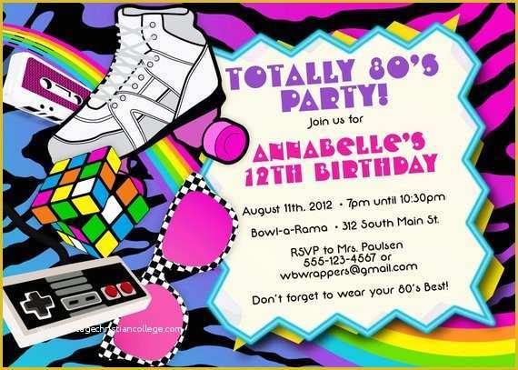 80s Party Invitations Template Free Of totally 80s 1980s themed Birthday Party Invitations