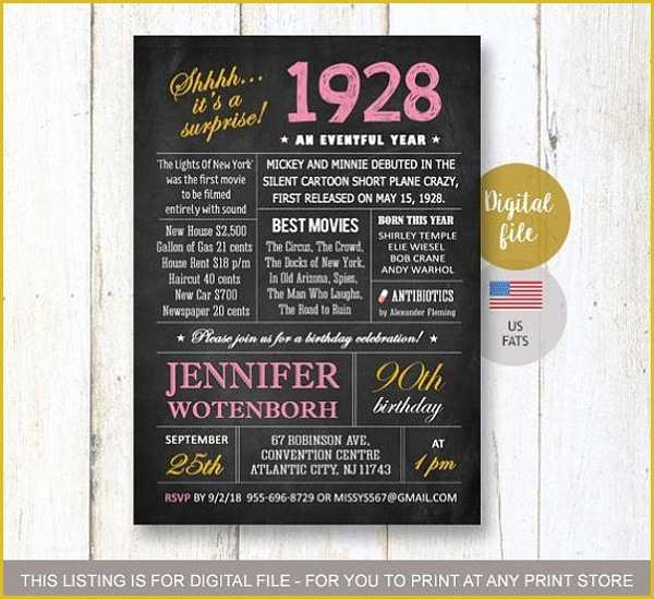 90th Birthday Party Invitations Templates Free Of 11 90th Birthday Invitations Designs & Templates Psd