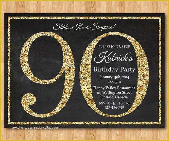 90th Birthday Party Invitations Templates Free Of 90th Birthday Invitation Gold Glitter Birthday Party Invite