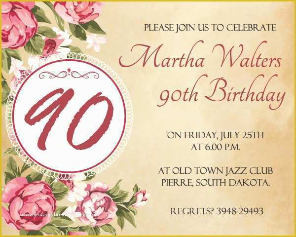 90th Birthday Party Invitations Templates Free Of 90th Birthday Invitation Wording 365greetings