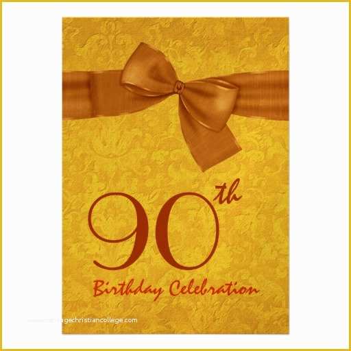 90th Birthday Party Invitations Templates Free Of 90th Birthday Party Gold Damask Bow Template Invite