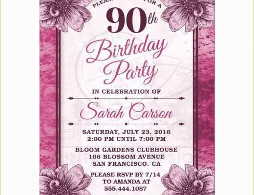 90th Birthday Party Invitations Templates Free Of 90th Birthday Party Invitations