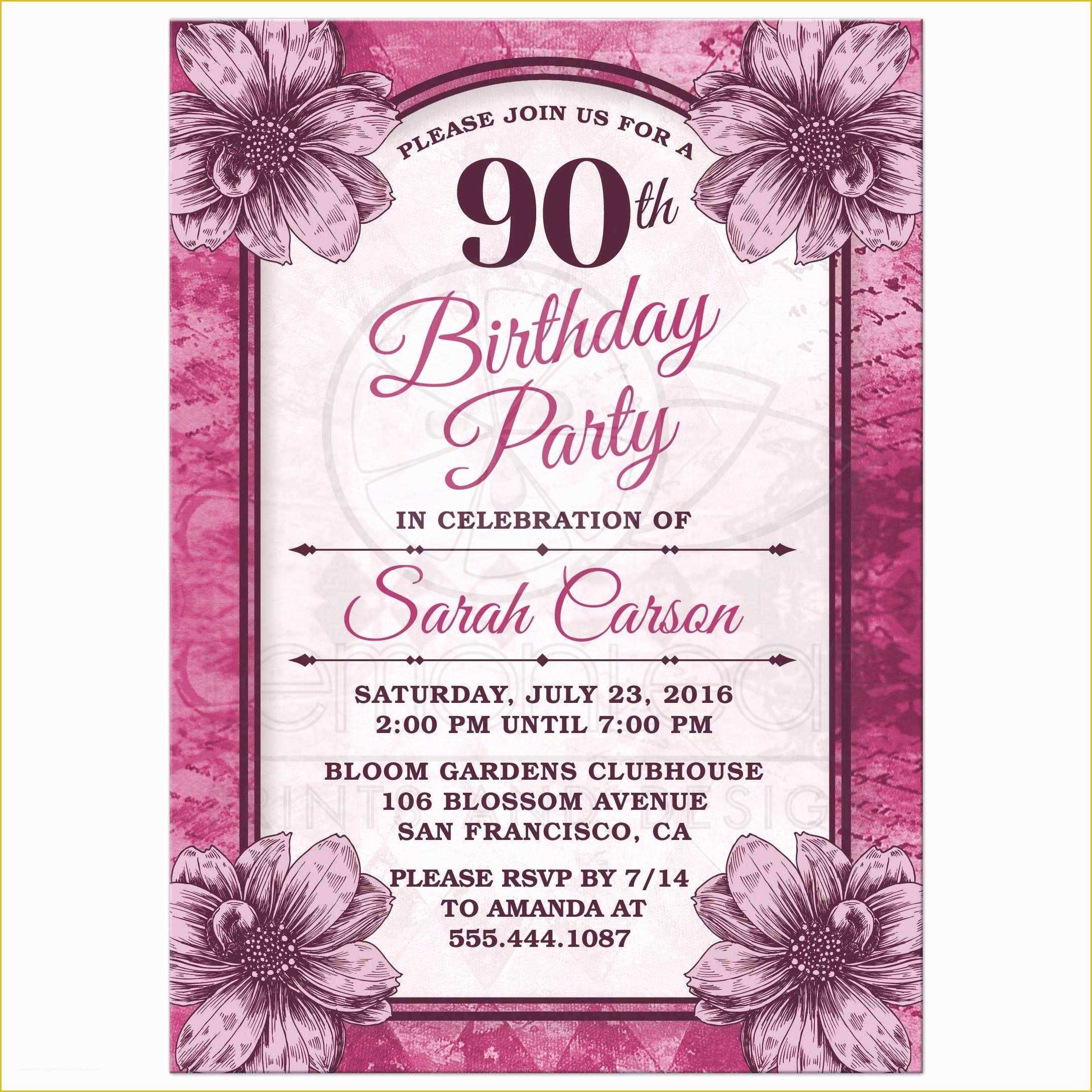 90th Birthday Party Invitations Templates Free Of 90th Birthday Party Invitations