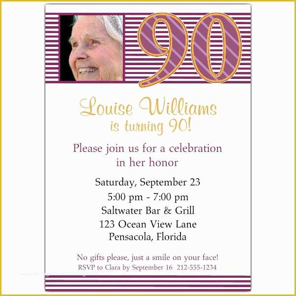 90th Birthday Party Invitations Templates Free Of 90th Birthday Pink Stripes Invitations