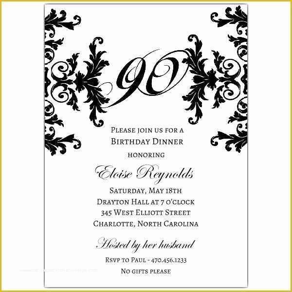 90th Birthday Party Invitations Templates Free Of Black and White Decorative Framed 90th Birthday