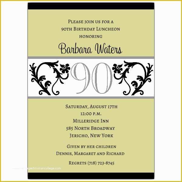 90th Birthday Party Invitations Templates Free Of Elegant Vine Chartreuse 90th Birthday Invitations