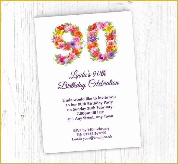 90th Birthday Party Invitations Templates Free Of Floral 90th Birthday Party Invitations