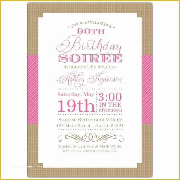 90th Birthday Party Invitations Templates Free Of Nashville Pink 90th Birthday Invitations