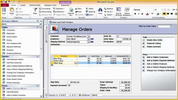 Access Inventory Database Template Free Of Access Inventory order Shipment Management Database