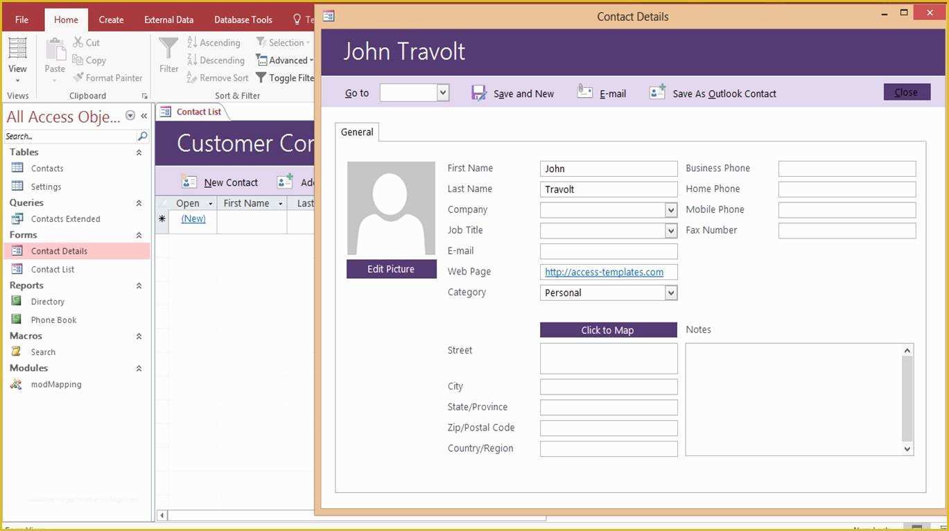 Access Templates Free Of Microsoft Access Customer Contact Database