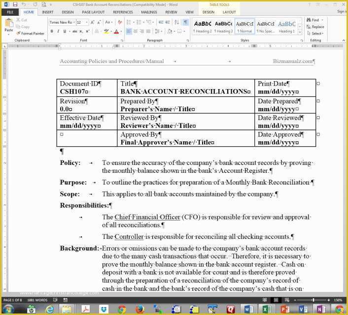Accounting Policies and Procedures Template Free Of 36 Fresh Accounting Policies and Procedures Manual