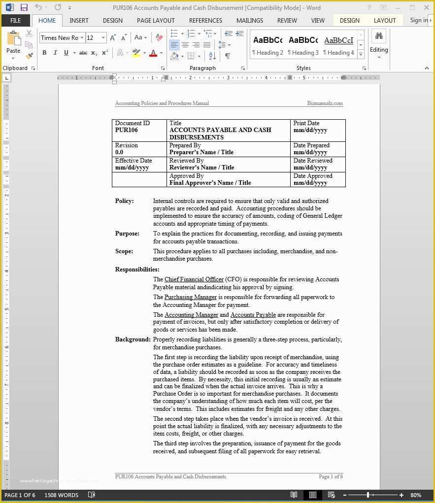 Accounting Policies and Procedures Template Free Of Accounts Payable Cash Disbursement Procedure