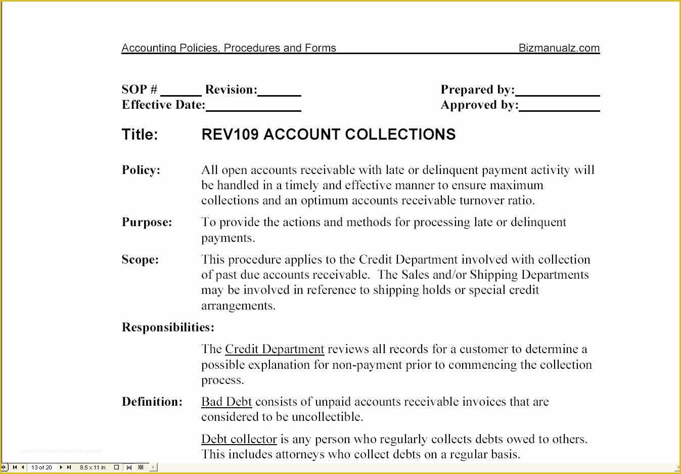 Accounting Policies and Procedures Template Free Of Bizmanualz Accounting Policies Procedures and forms Mbaware