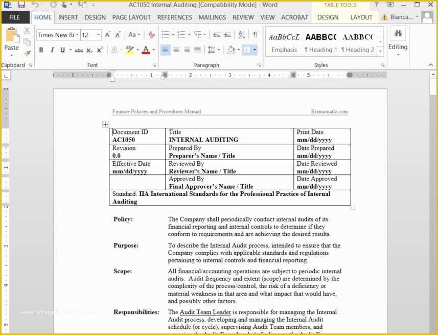 Accounting Policies and Procedures Template Free Of Free Sample Policies and Procedures Template