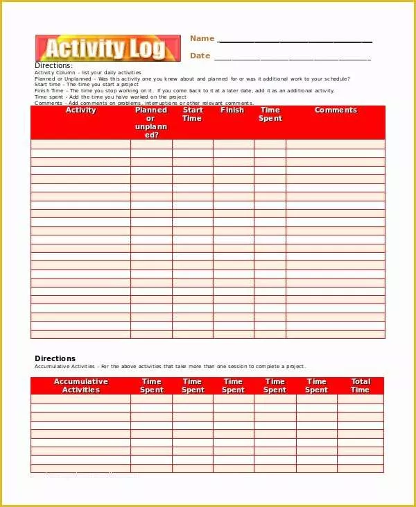 Activity Log Template Excel Free Download Of Activity Log Template – 12 Free Word Excel Pdf