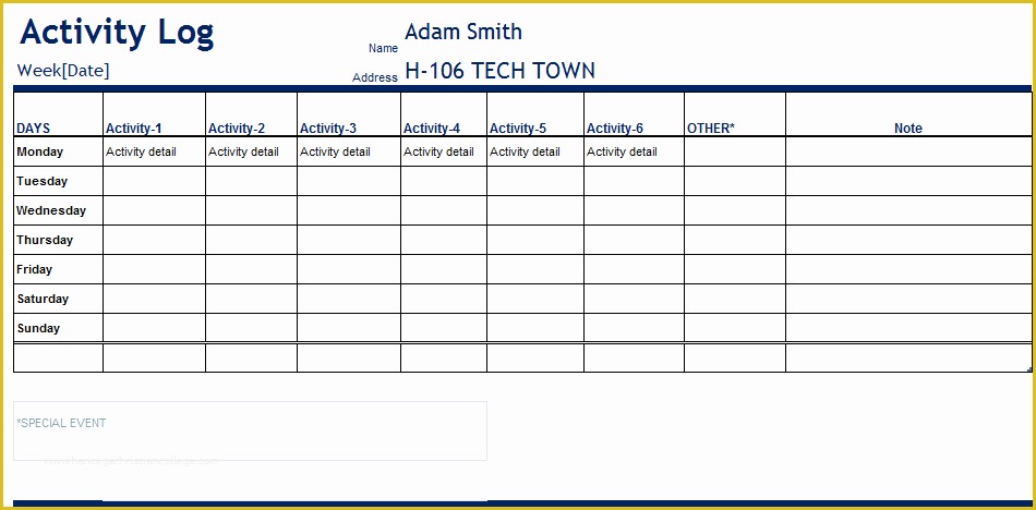 Activity Log Template Excel Free Download Of Activity Log Template at Worddox