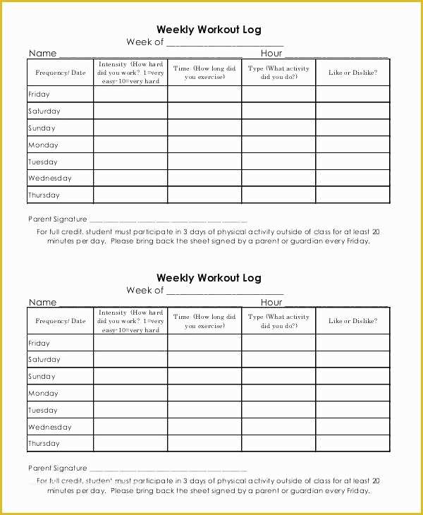 Activity Log Template Excel Free Download Of Printable Workout Log Free Documents Download Exercise