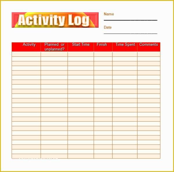 Activity Log Template Excel Free Download Of Sample Activity Log Template 5 Free Documents Download