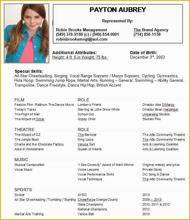 Actor Website Templates Free Of Child Acting Resumes Actor Resume Kids Examples You the