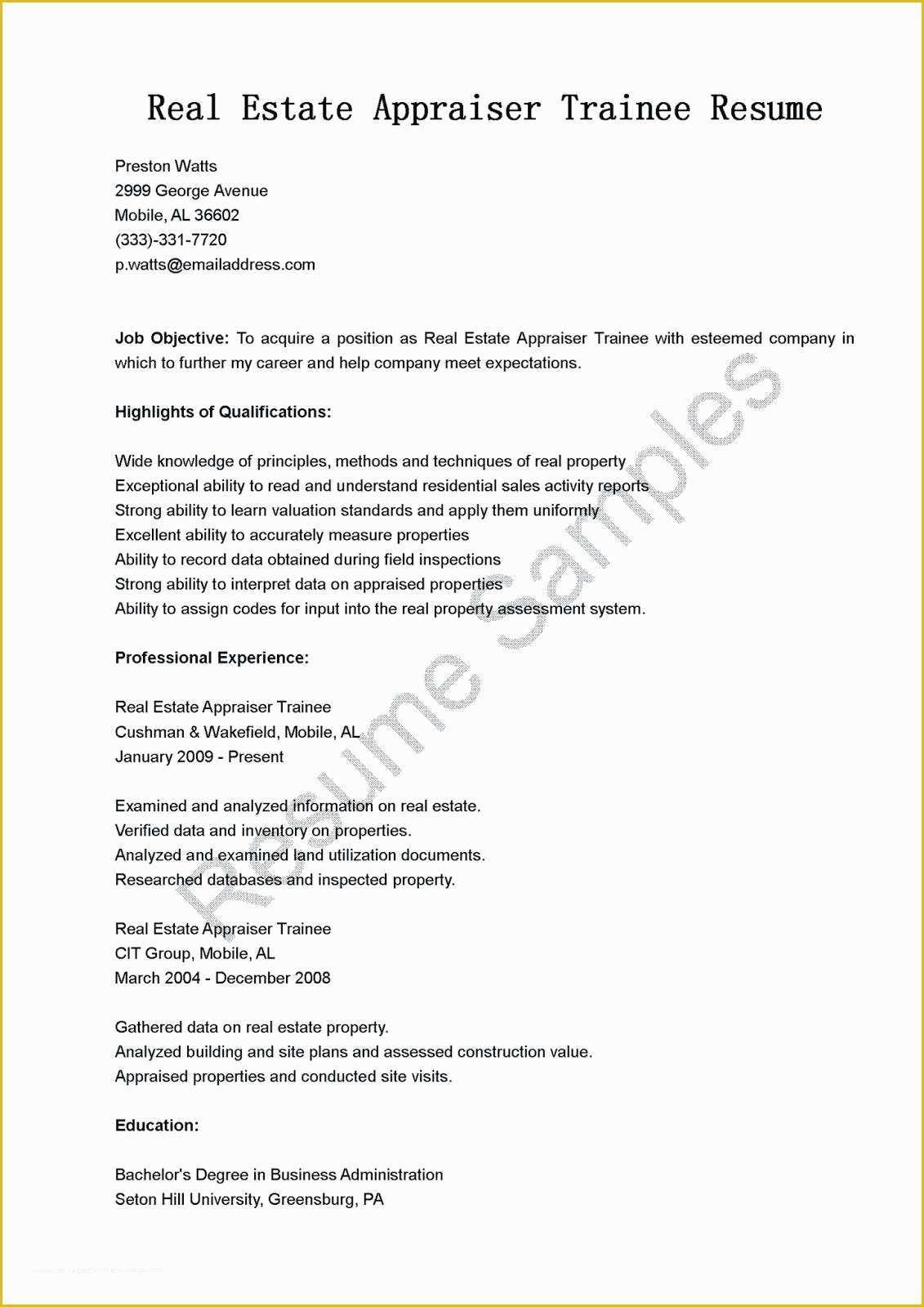 Actual Free Resume Templates Of Real Estate Appraiser Resume Examples format Pdf Example