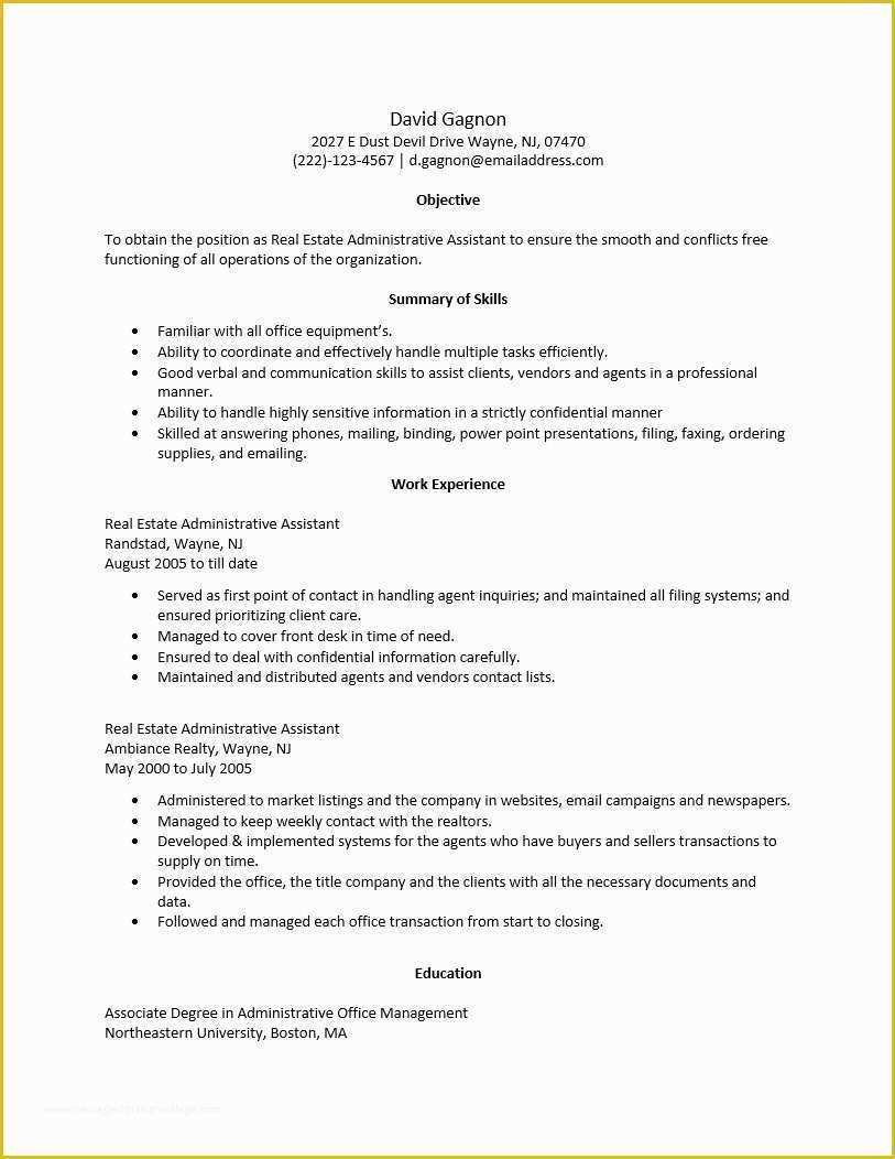 Actual Free Resume Templates Of Real Estate assistant Resume Good Free Real Estate