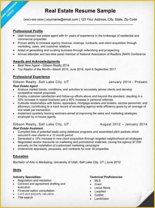 Actual Free Resume Templates Of Real Estate Resume Sample