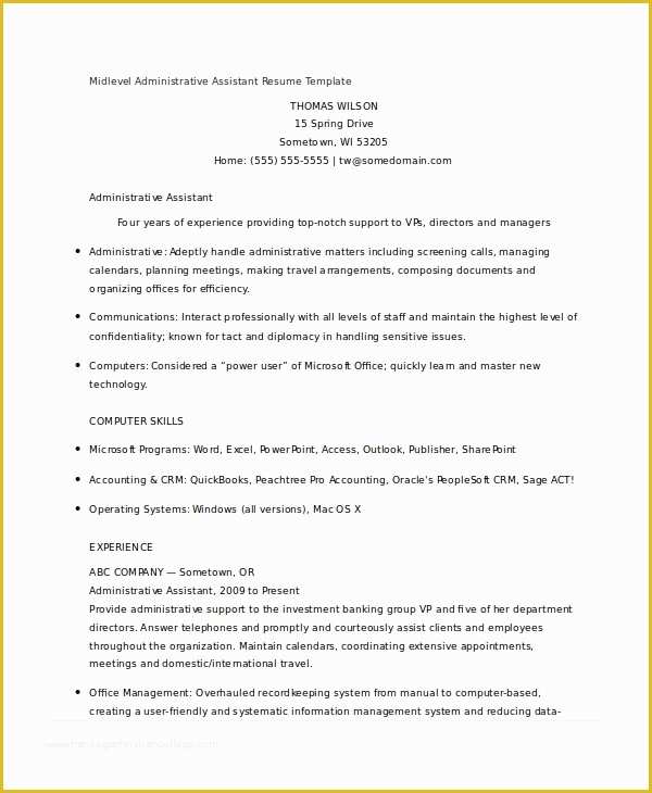Administrative Resume Templates Free Of 10 Administrative assistant Resumes Free Sample