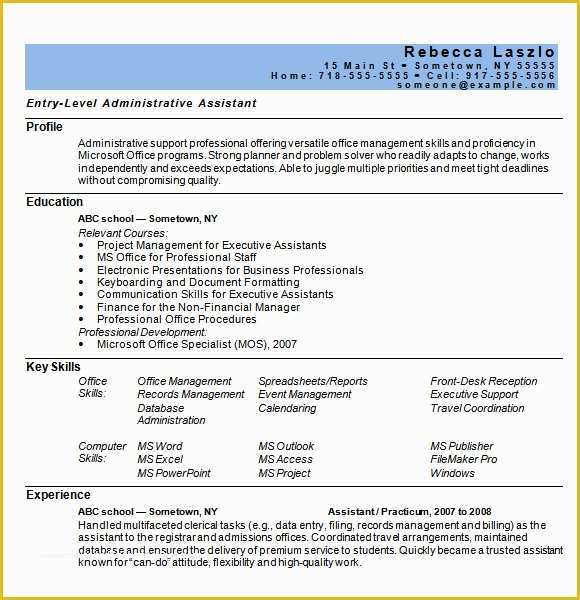 Administrative Resume Templates Free Of Administrative assistant Resume 8 Download Free