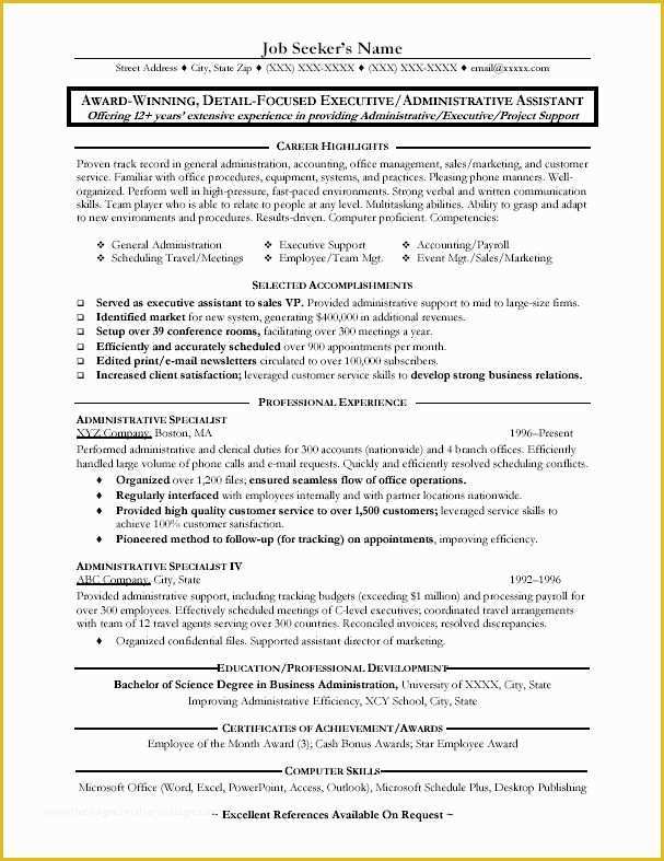 Administrative Resume Templates Free Of Great Administrative assistant Resumes