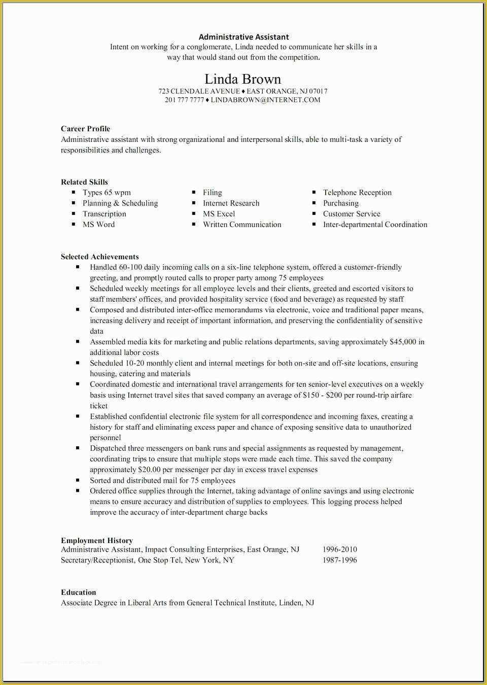 Administrative Resume Templates Free Of Great Administrative assistant Resumes