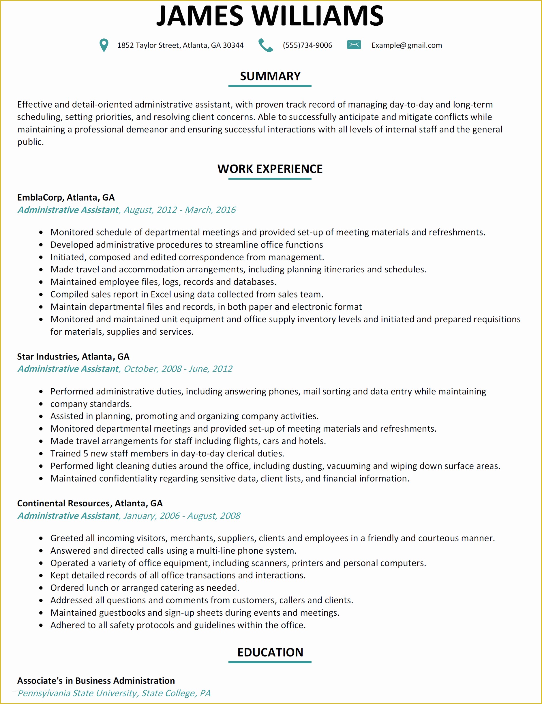 Administrative Resume Templates Free Of Professional Resume for Administrative assistant