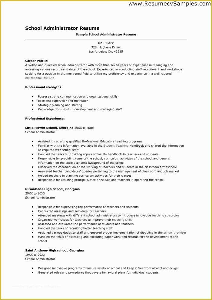 Administrative Resume Templates Free Of School Administrator Resume Sample Best Resume Collection