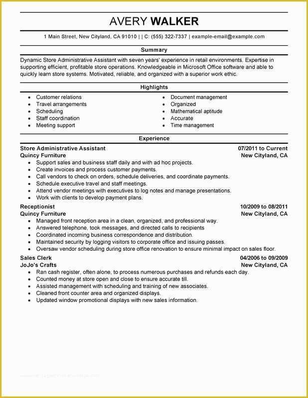 Administrative Resume Templates Free Of Store Administrative assistant Resume Examples Created by
