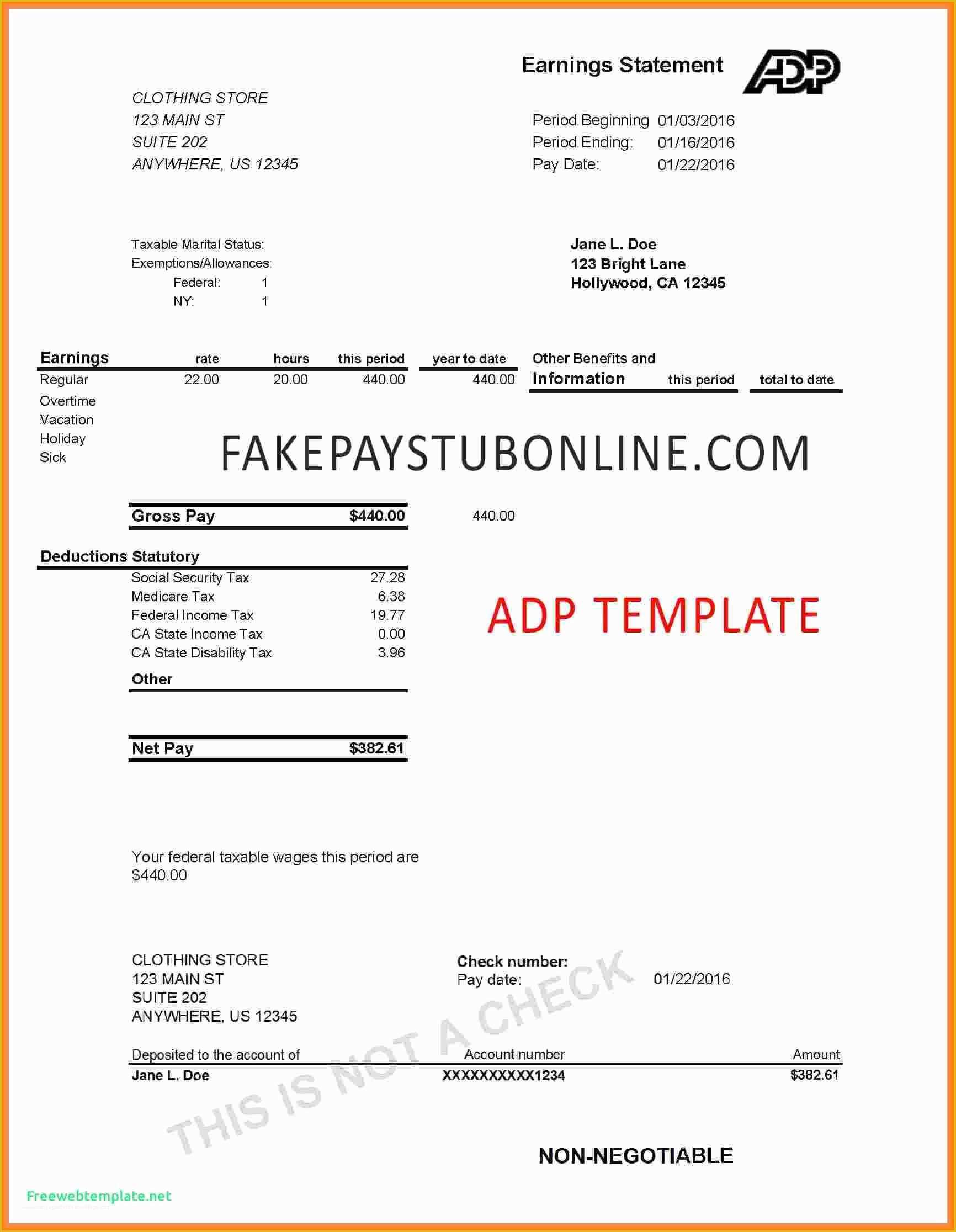 Adp Paycheck Stub Template Free Of 10 Payroll Check Creator