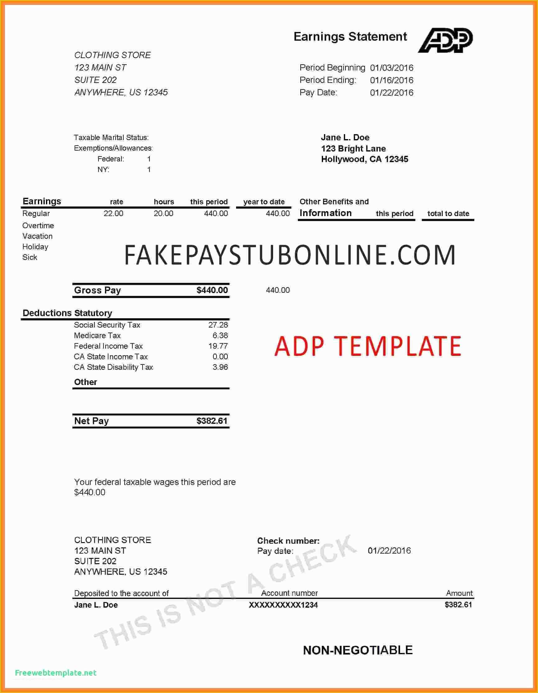 Adp Check Stub Template